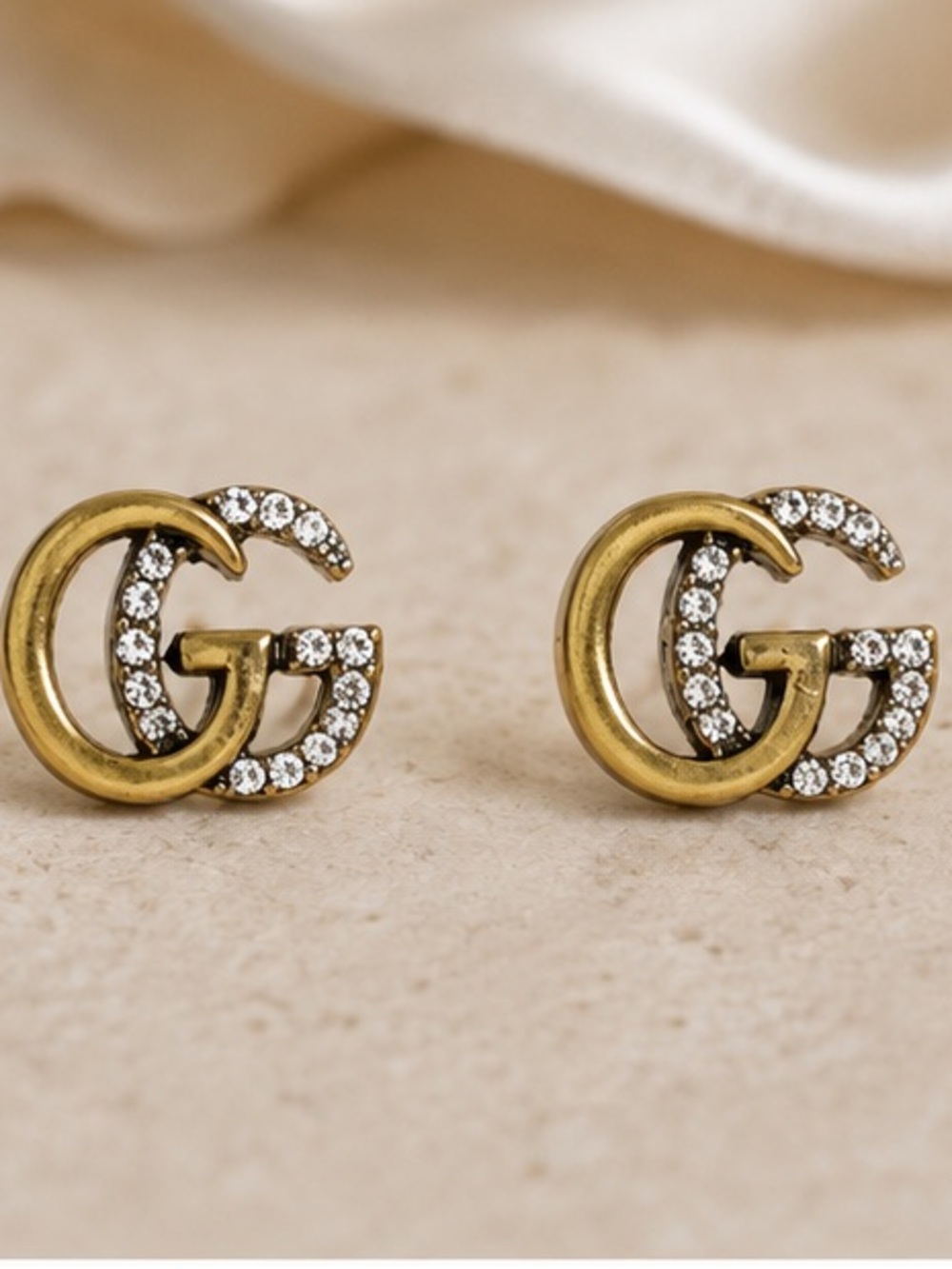 Luxe Silver and Gold Crystal Interlocking G Stud Earrings